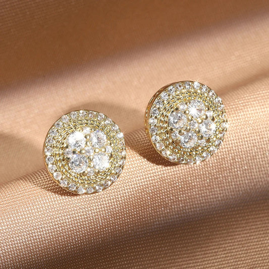 Classic Gold Round Crystal Stud Earrings