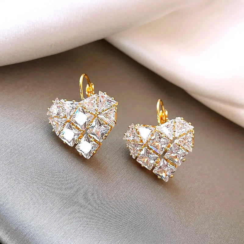 Vintage Gold Diamond-Shaped Heart Earrings