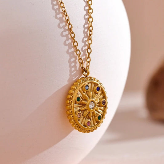 Vintage Multicolor Stone Gold Necklace