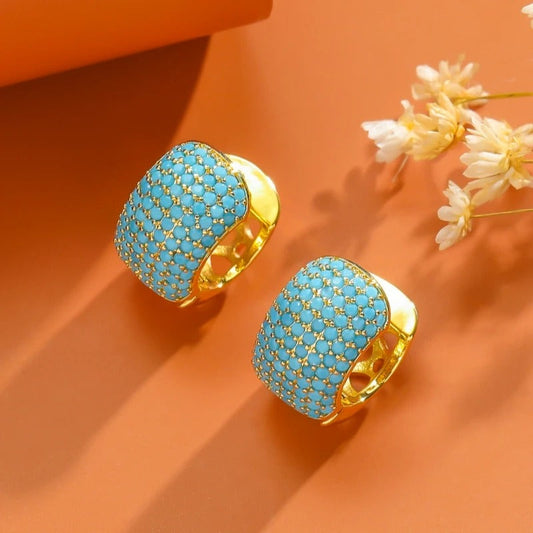 Vintage Blue Turquoise Gold Hoop Earrings