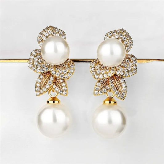 Vintage Pearl Flower Drop Earrings