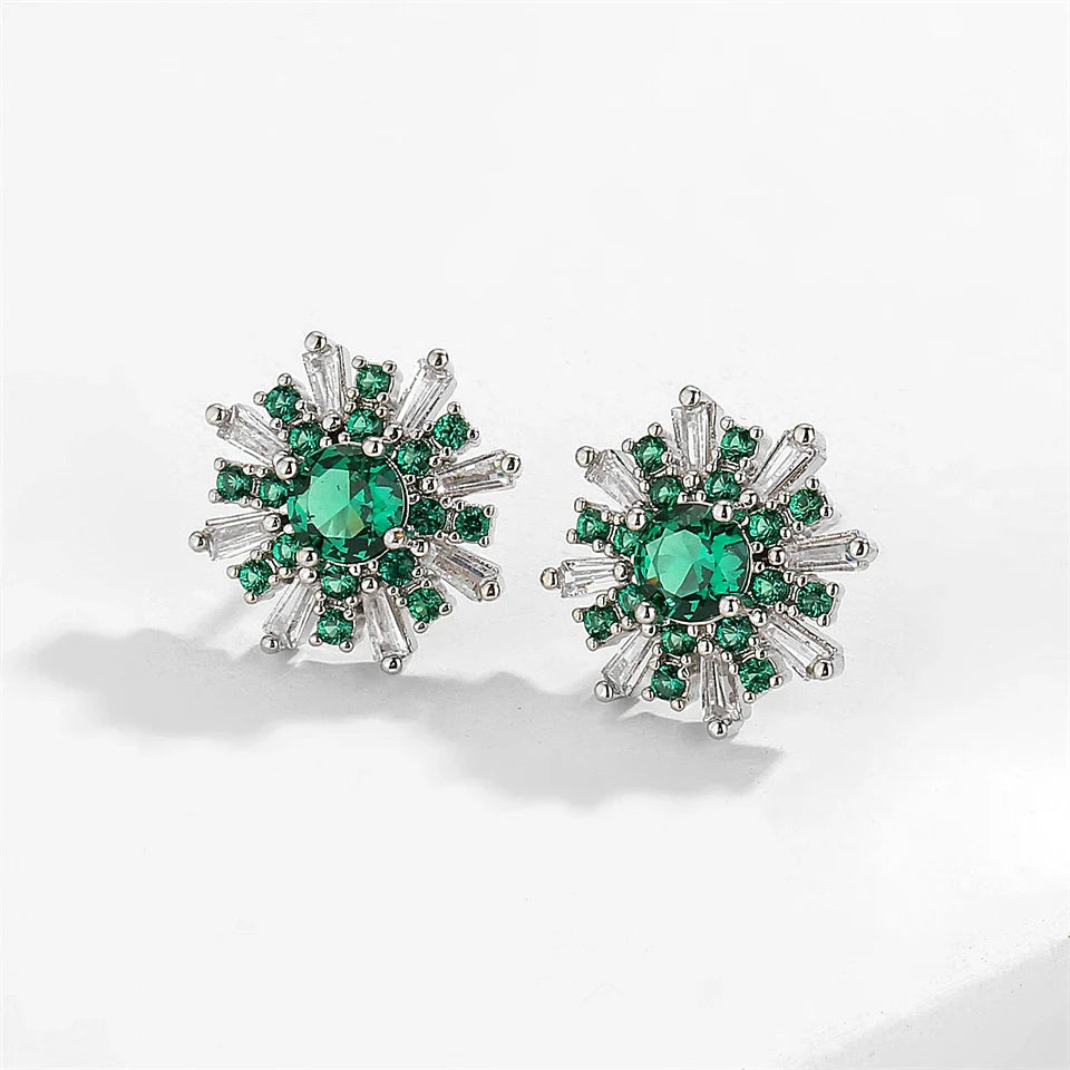 Silver Radiant Green Statement Earrings