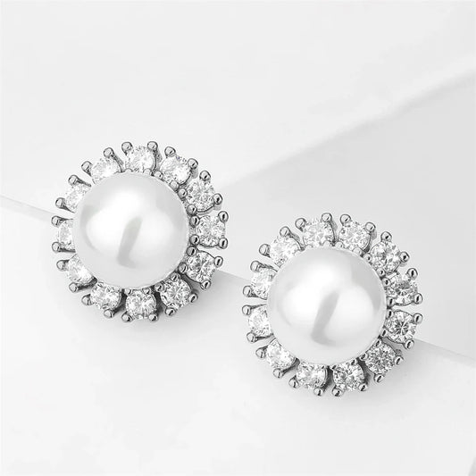 Vintage Silver Pearl Stud Earrings