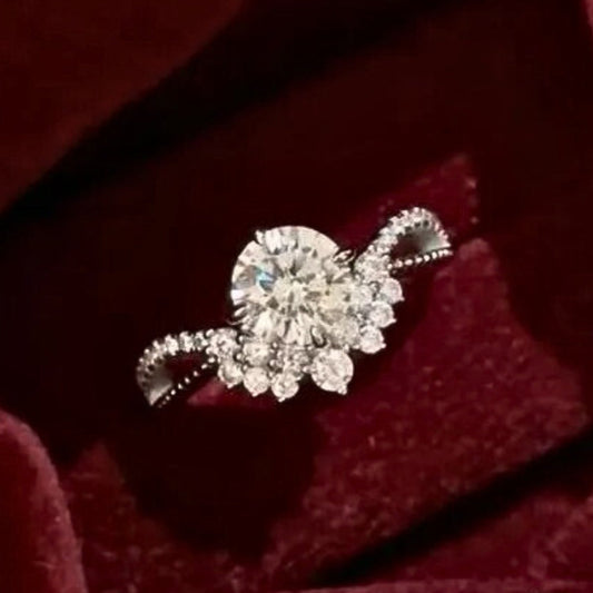 Classic Round-Cut Inlaid Diamond Crown Adjustable Ring