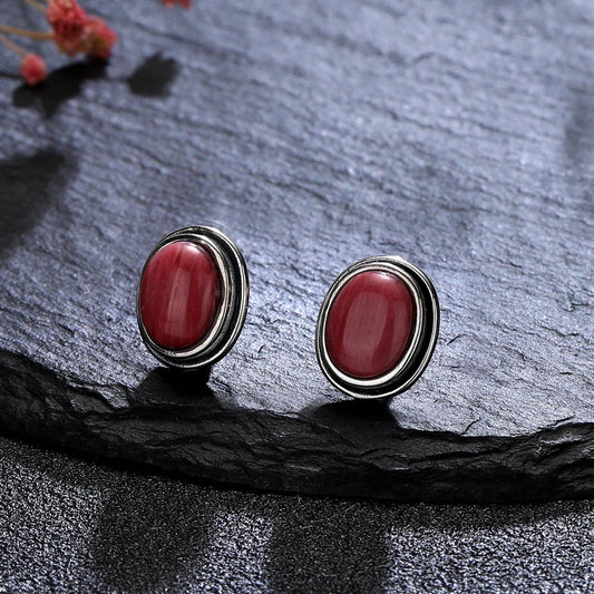 Vintage Silver Red Stud Earrings