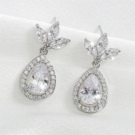 Vintage Silver Leaf & Teardrop Earrings