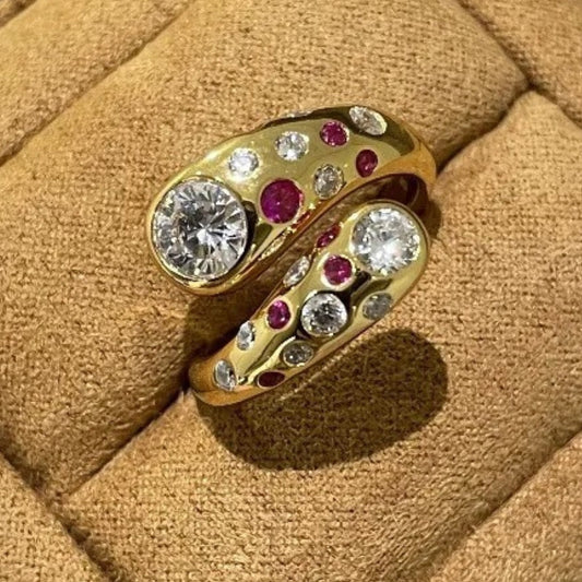 Vintage Gold & Swirl Crystal Round Diamond Adjustable Ring