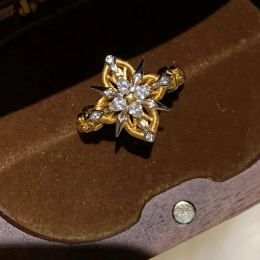 Vintage Gold & Diamond Floral Yellow Adjustable Ring