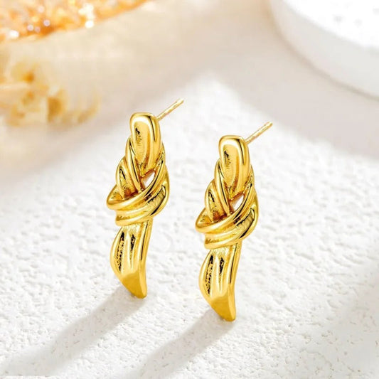 Gold Ribbon Knotted Drop Earrings