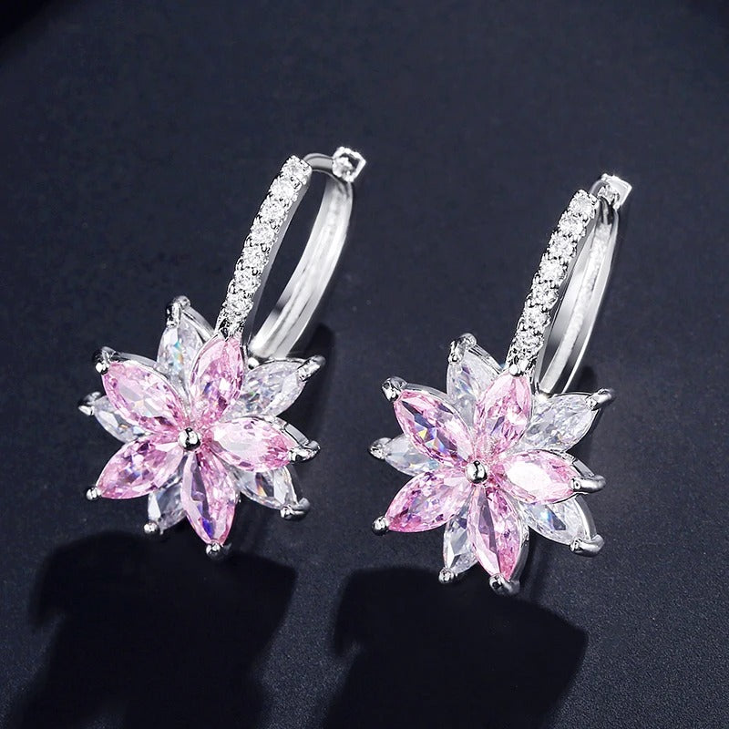 Vintage Light Pink Floral Silver Earrings