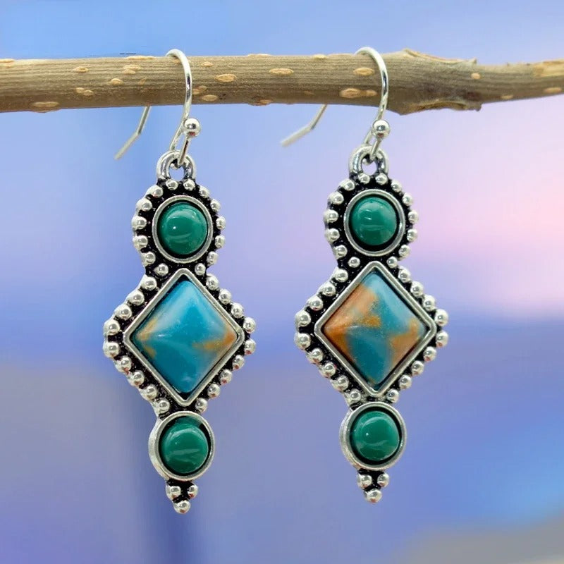 Vintage Blue & Green Gemstone Drop Earrings