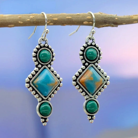 Vintage Blue & Green Gemstone Drop Earrings