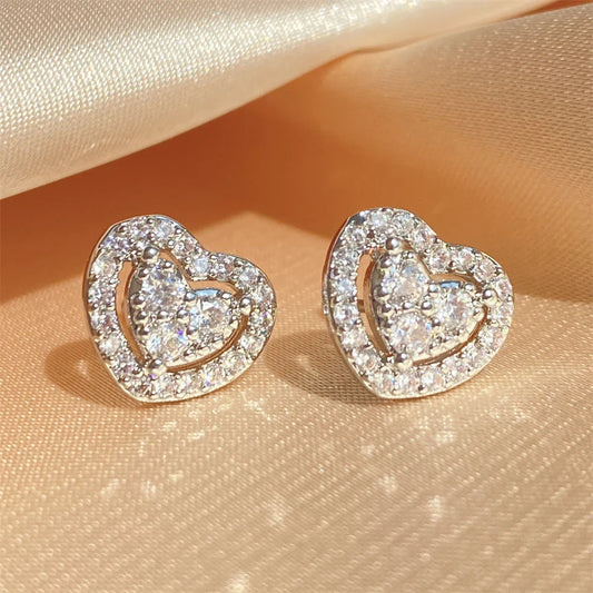 Silver Vintage Sparkling Heart Earrings