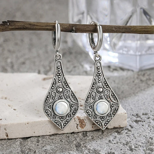 Vintage Silver Teardrop Moonstone Earrings