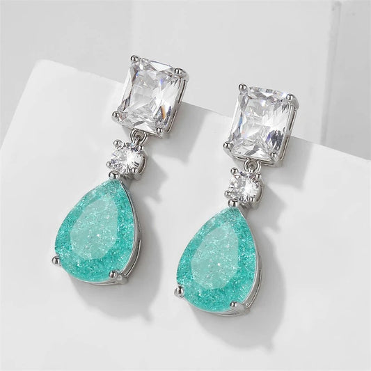 Silver Vintage Green Gemstone Drop Earrings