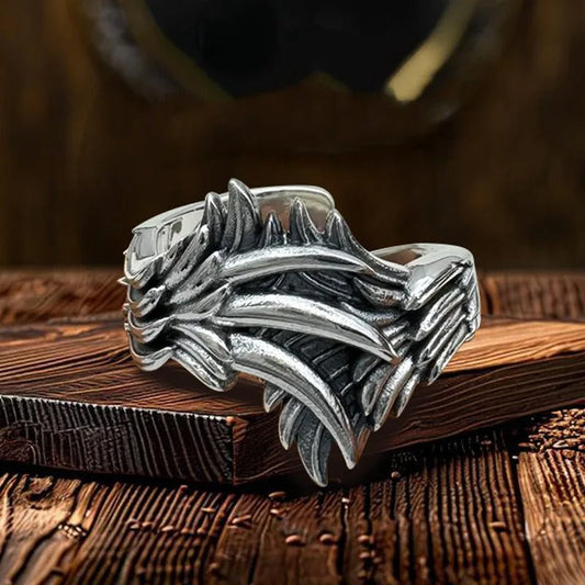 Medieval Silver Angel Wings Adjustable Ring