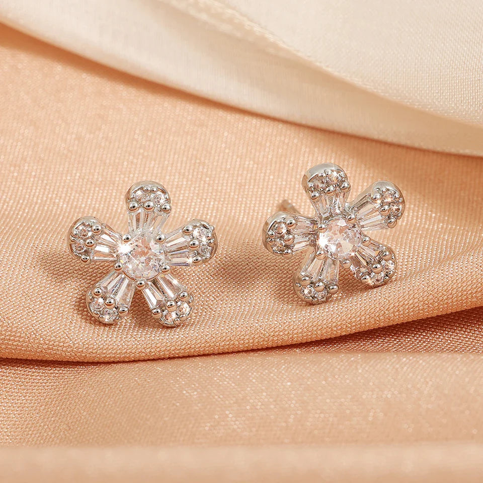 Silver Vintage Crystal Flower Earrings