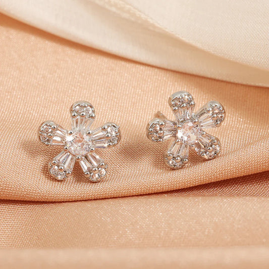 Silver Vintage Crystal Flower Earrings