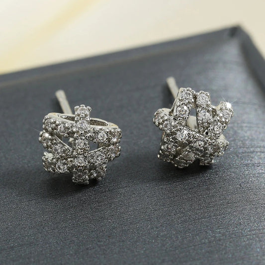 Vintage Geometric Crystal Silver Stud Earrings