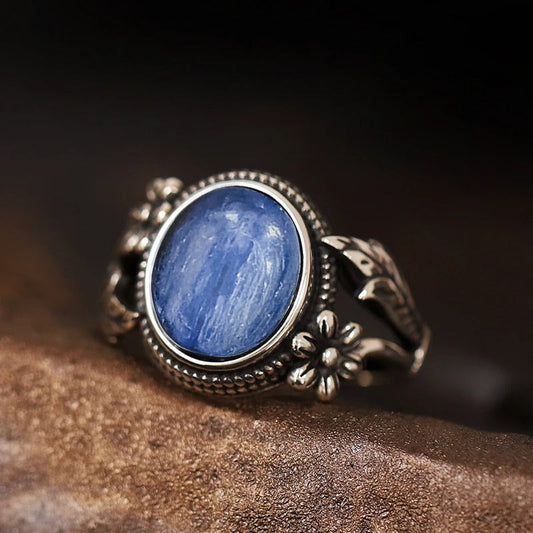 Vintage Floral Royal Blue Silver Ring