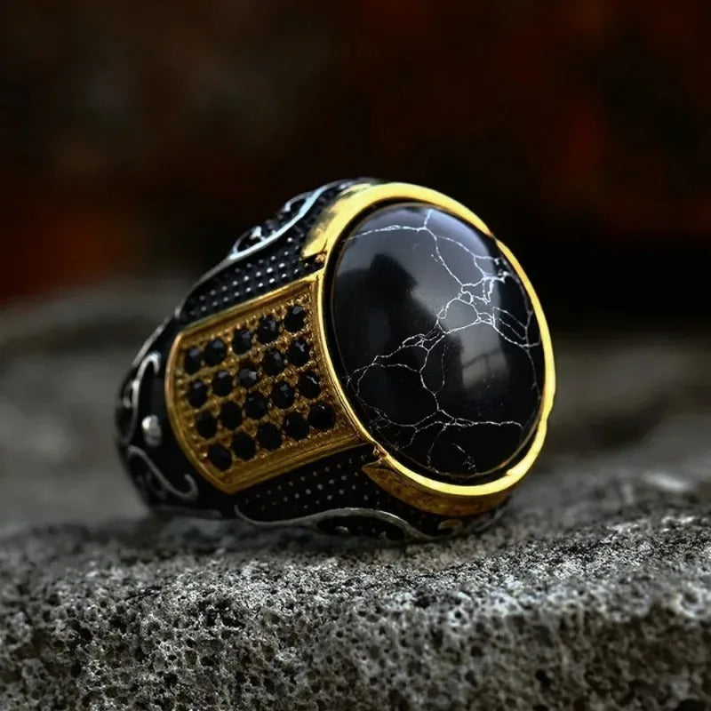 Vintage Black Marble Gold Ring