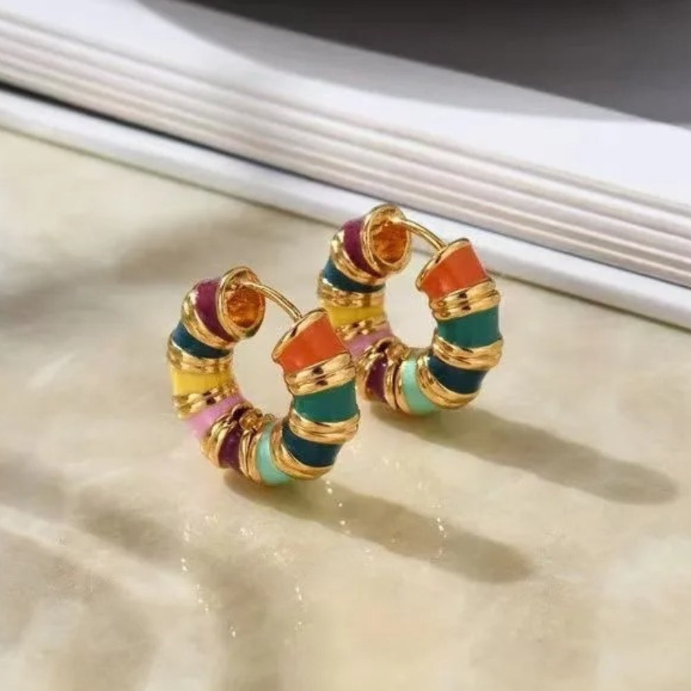 Gold Bohemian Multicolor Beads Hoop Earrings