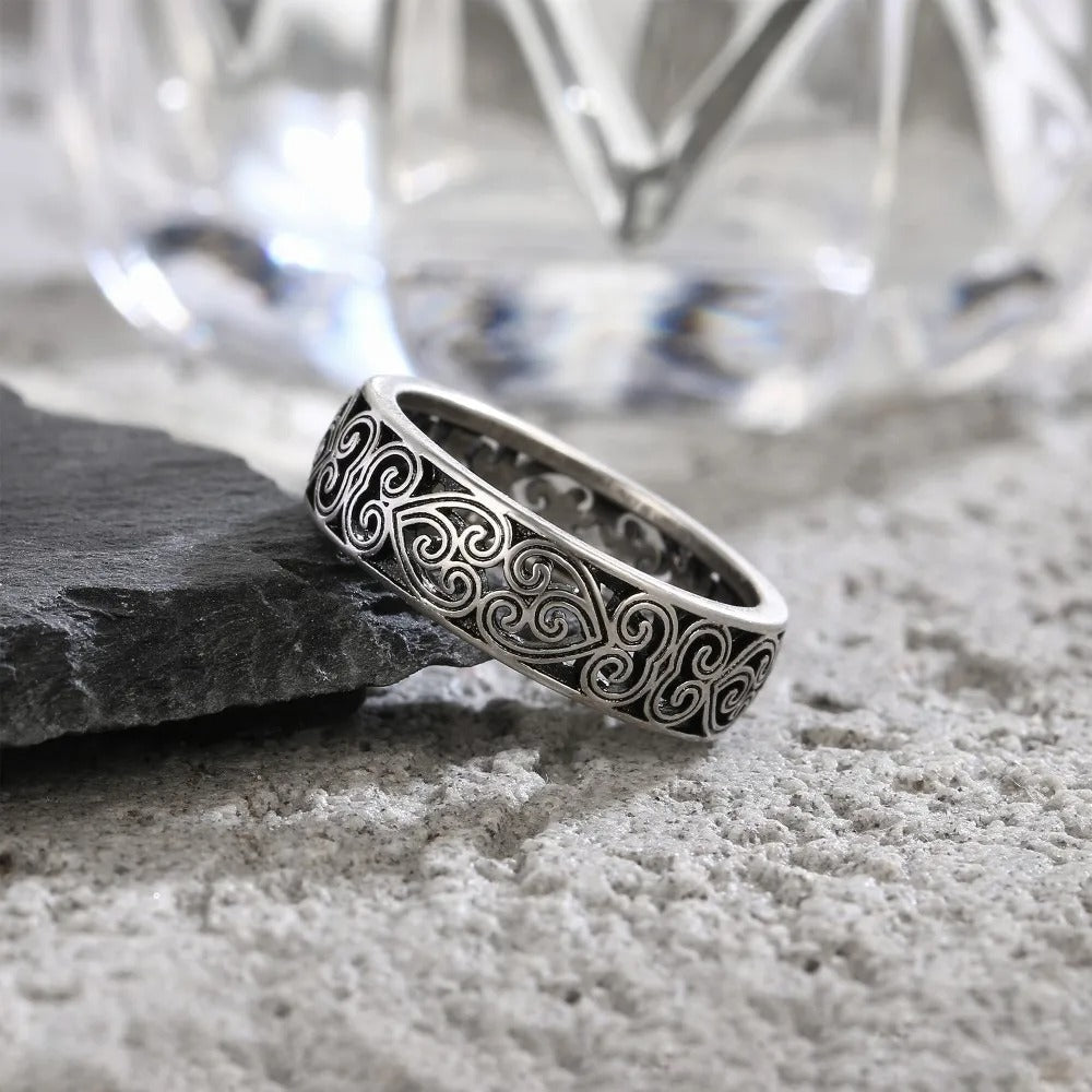 Silver Engraved Pattern Band Ring