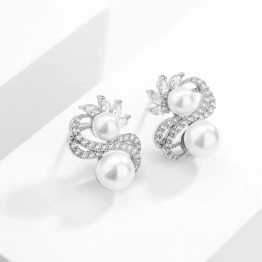 Vintage White Pearl Leaf Earrings