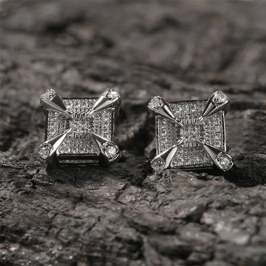 Silver Dragon Claw Square Earrings
