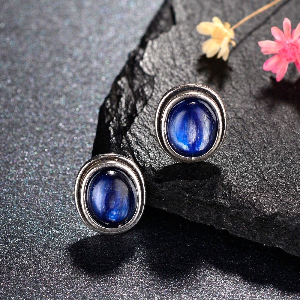 Silver Midnight Blue Gem Earrings