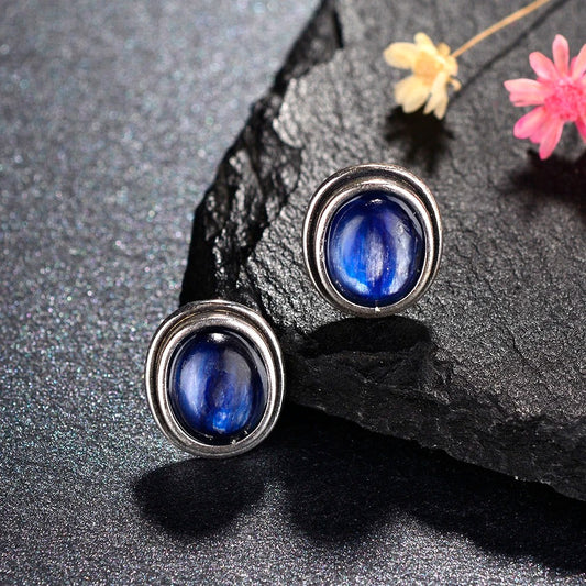 Silver Midnight Blue Gem Earrings