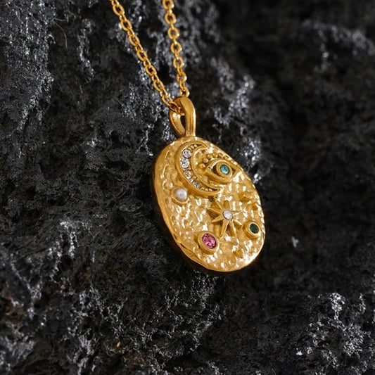 Vintage Gold Moon & Star Pendant Necklace