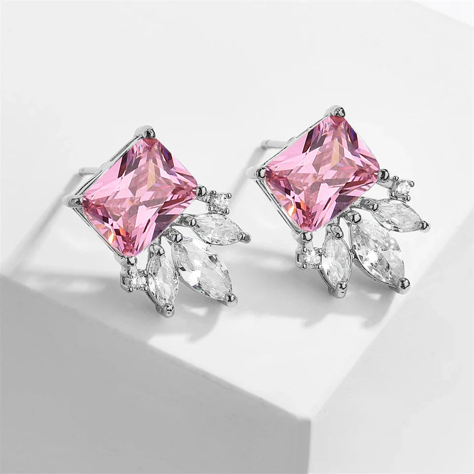 Vintage Silver Pink Crystal Earrings
