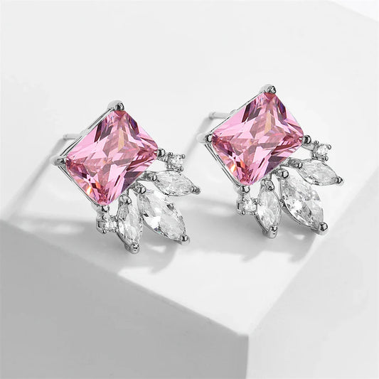 Vintage Silver Pink Crystal Earrings