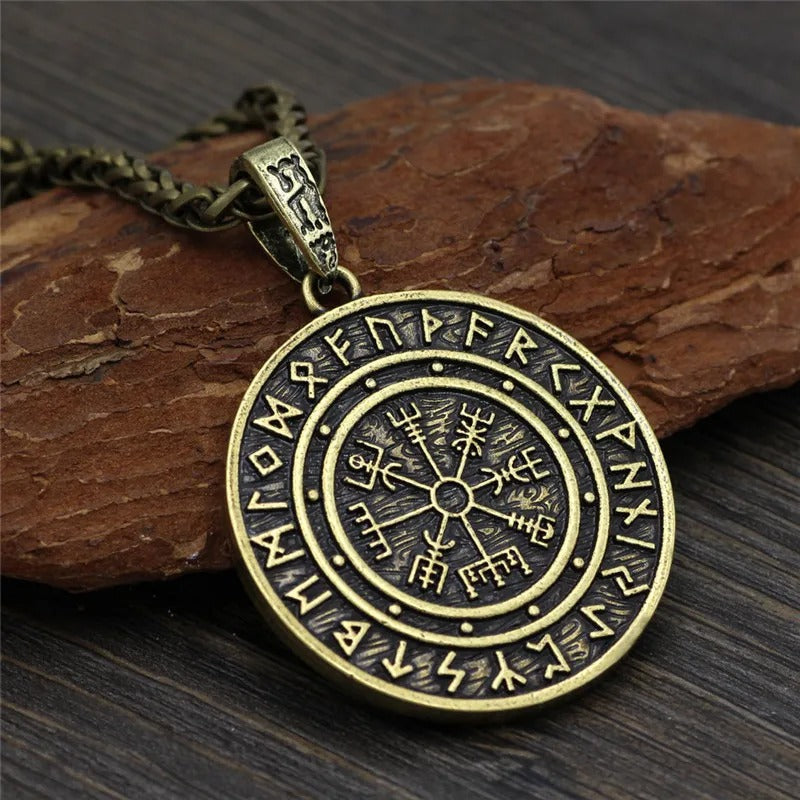 Vintage Viking Compass Rune Necklace