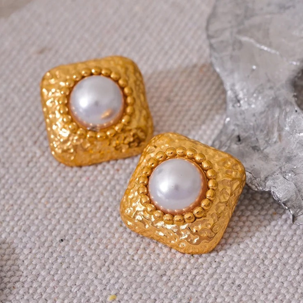 Vintage Square-Shaped Gold Stud Earrings