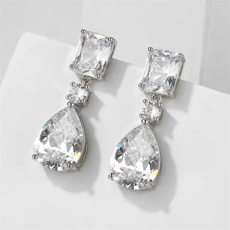 Silver Vintage Sparkling Teardrop Earrings