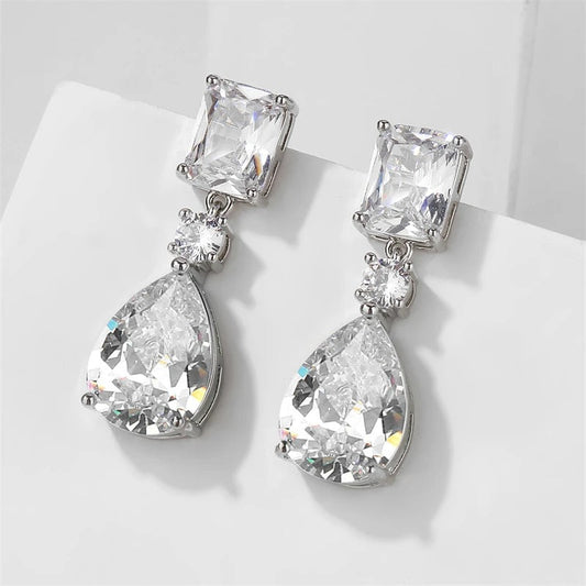 Silver Vintage Sparkling Teardrop Earrings