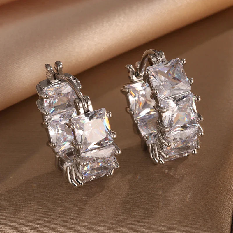 Silver Vintage Crystal Hoop Earrings