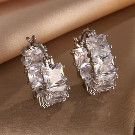 Silver Vintage Crystal Hoop Earrings