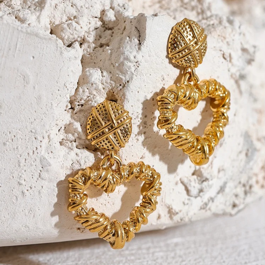 Vintage Gold Textured Heart Earrings