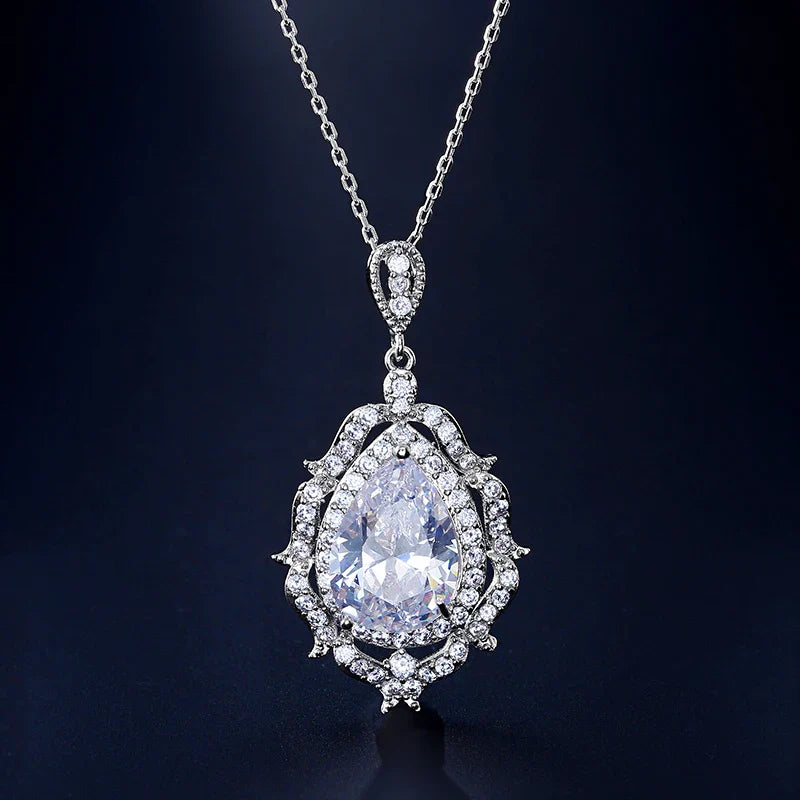 Vintage Silver Teardrop Crystal Necklace