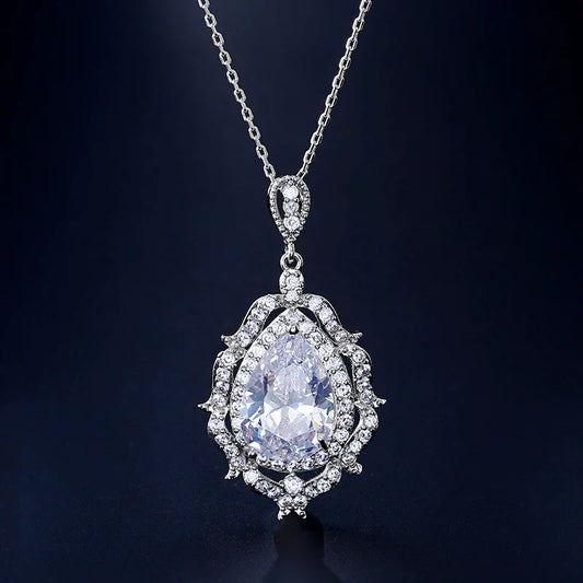 Vintage Silver Teardrop Crystal Necklace