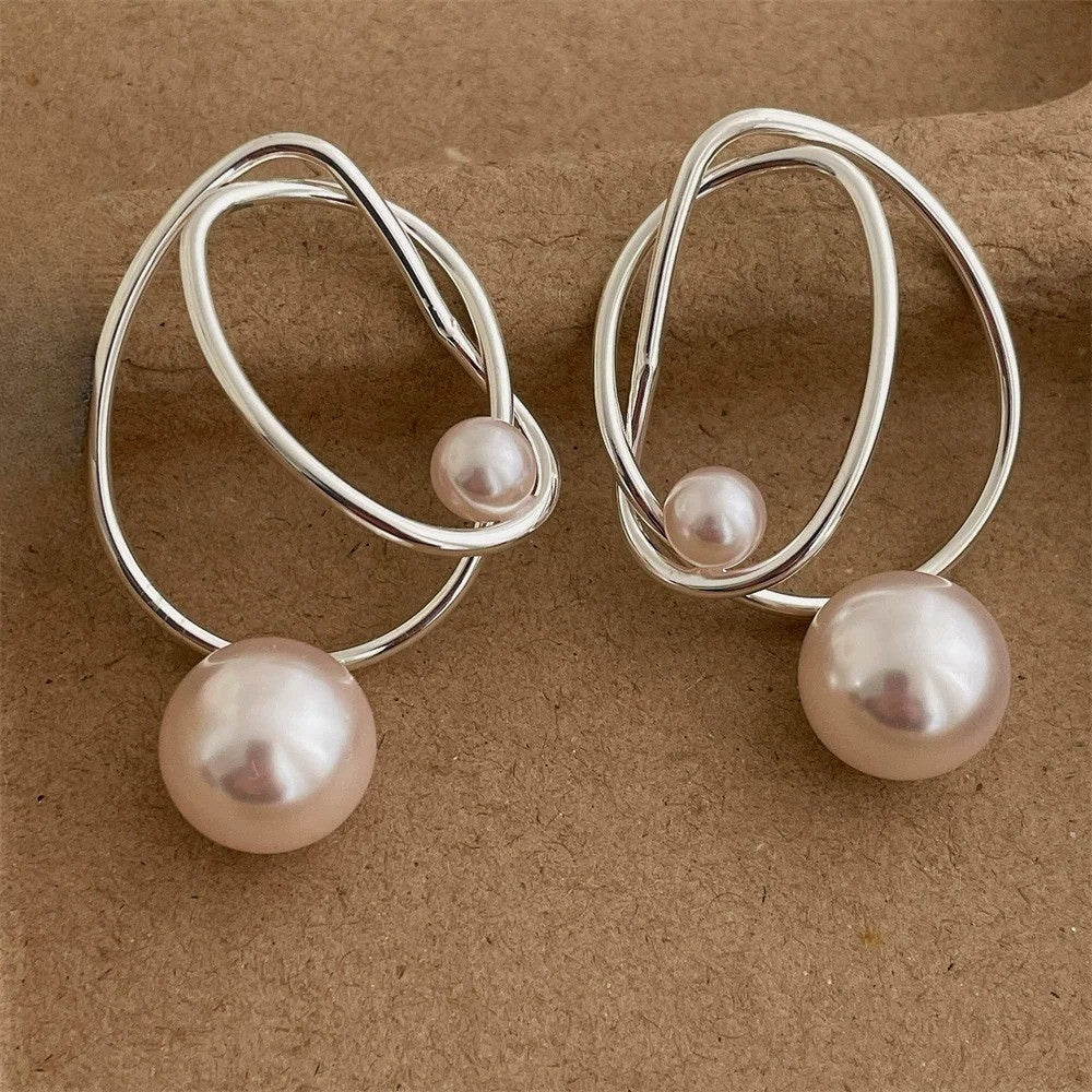 Vintage Silver Wire Pearl Pendant Earrings