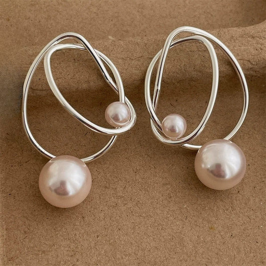 Vintage Silver Wire Pearl Pendant Earrings