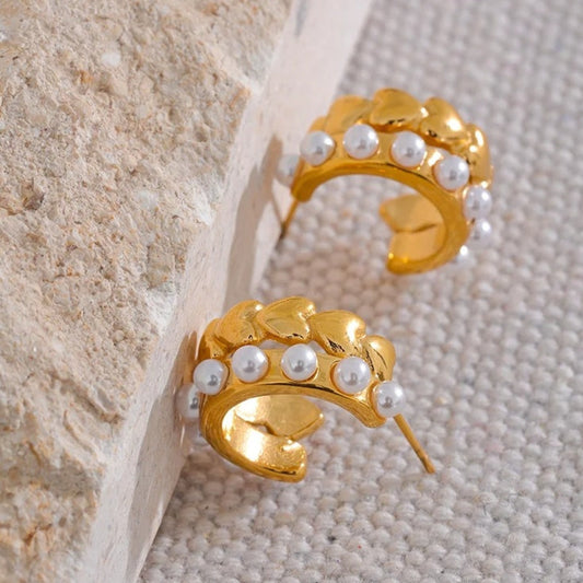 Vintage Gold Heart Geometric Hoop Earrings