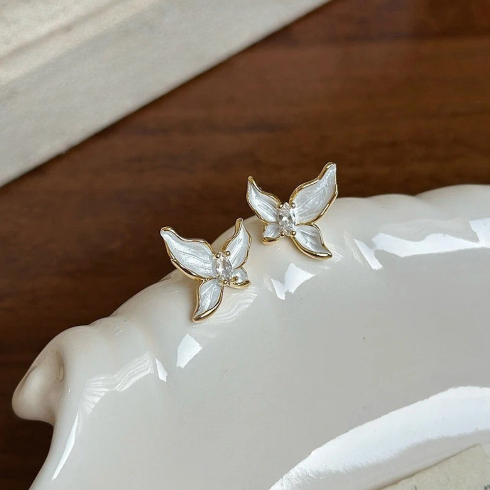 Vintage Gold Pearl Butterfly Earrings