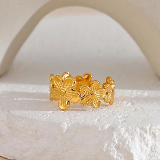Vintage Gold Flower Adjustable Open Ring