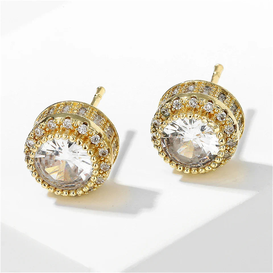 Gold Vintage Round Sparkle Earrings