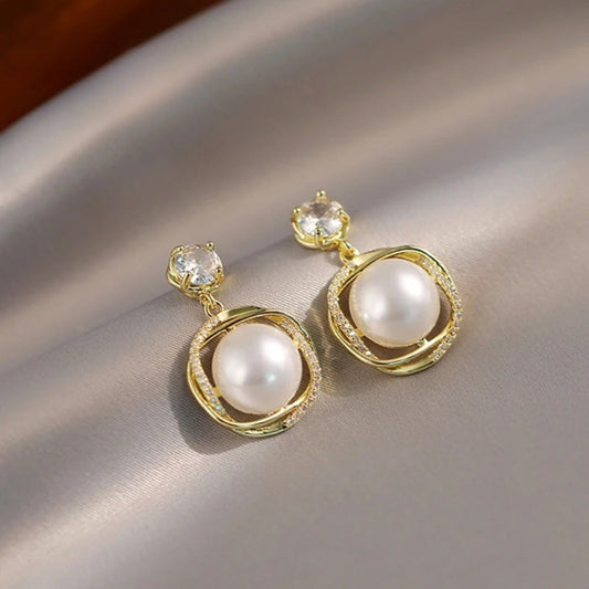 Vintage Gold & Crystal Pearl Earrings